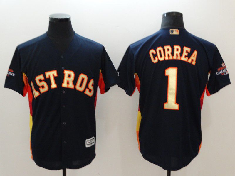 Men Houston Astros 1 Correa Blue Game Champion Edition MLB Jerseys